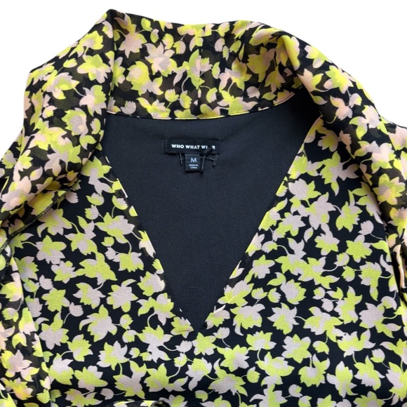 Who What Wear Neon Floral Yellow Black Maxi Dress Tiered Whimsigoth Cottagecore - Picture 11 of 12